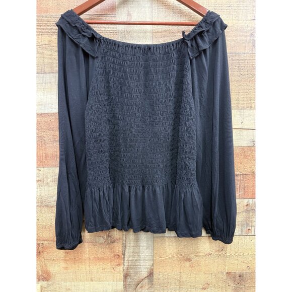 Loft Smocked Black Peasant Top XL - Picture 4 of 7